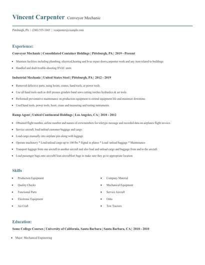 Conveyor Mechanic Resume