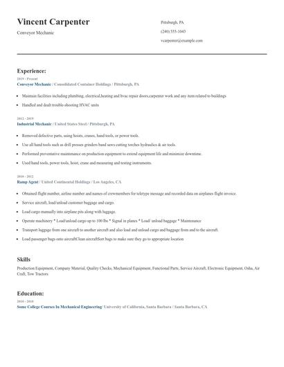 Conveyor Mechanic Resume