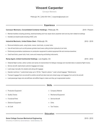 Conveyor Mechanic Resume