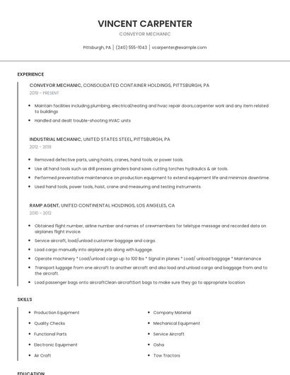 Conveyor Mechanic Resume