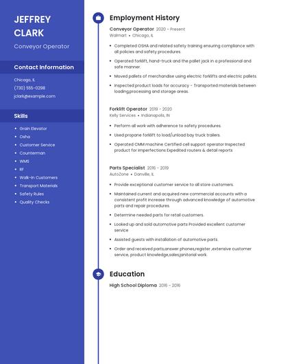 Conveyor Operator Resume