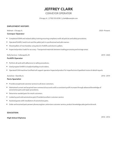 Conveyor Operator Resume
