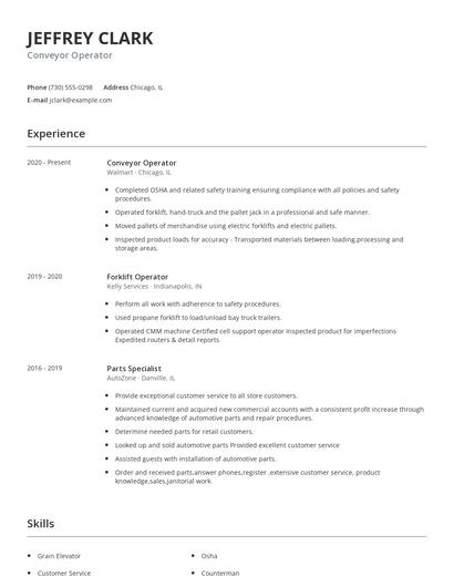 Conveyor Operator Resume