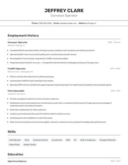 Conveyor Operator Resume