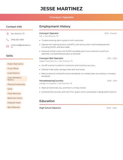 Conveyor Operator Resume