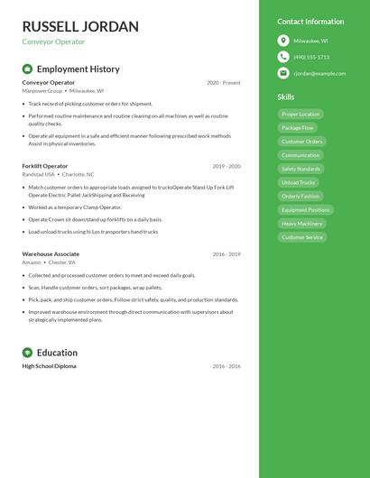 Conveyor Operator Resume