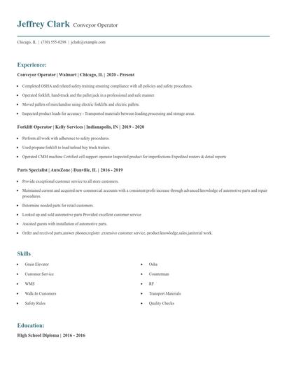 Conveyor Operator Resume