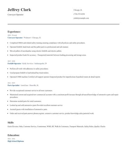 Conveyor Operator Resume