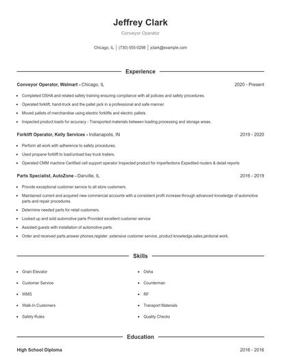 Conveyor Operator Resume