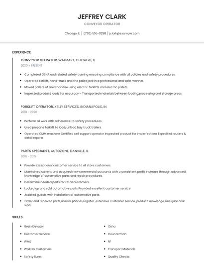 Conveyor Operator Resume