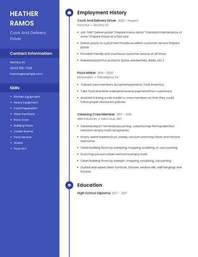 Cook And Delivery Driver Resume