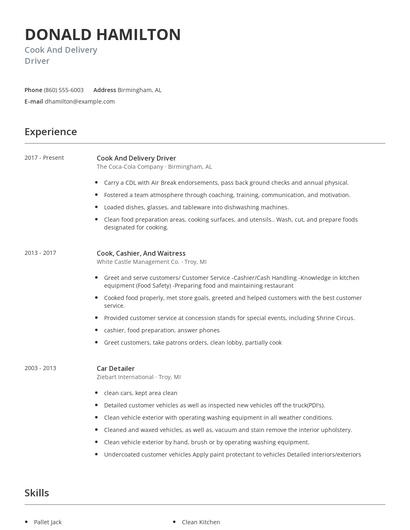 Cook And Delivery Driver Resume