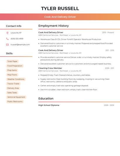 Cook And Delivery Driver Resume