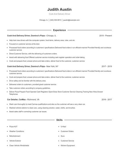 Cook And Delivery Driver Resume