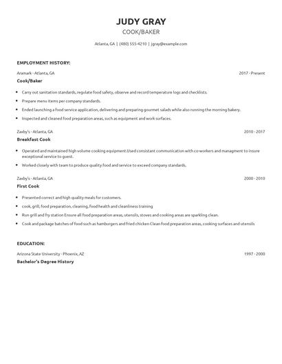 Cook/Baker Resume