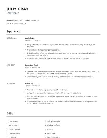 Cook/Baker Resume