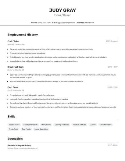 Cook/Baker Resume