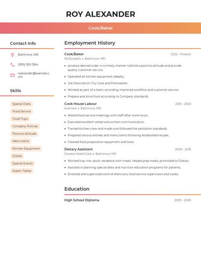 Cook/Baker Resume