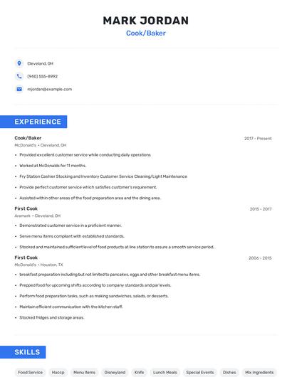Cook/Baker Resume
