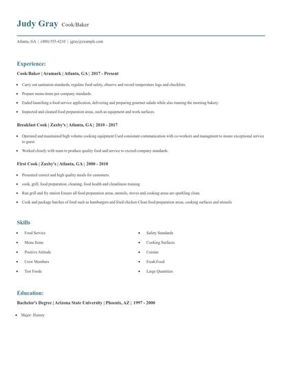 Cook/Baker Resume