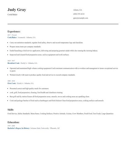 Cook/Baker Resume