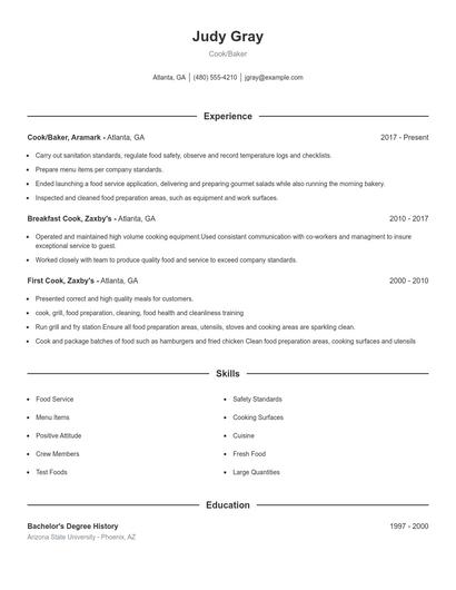 Cook/Baker Resume