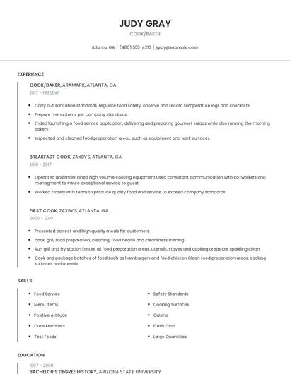 Cook/Baker Resume
