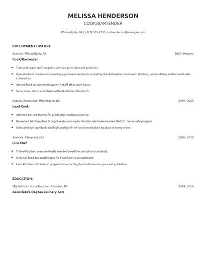 Cook/Bartender Resume