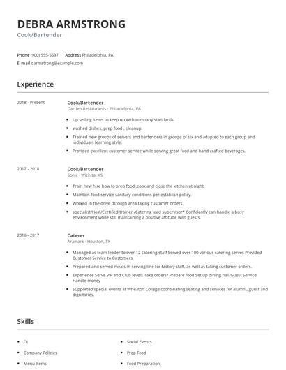 Cook/Bartender Resume