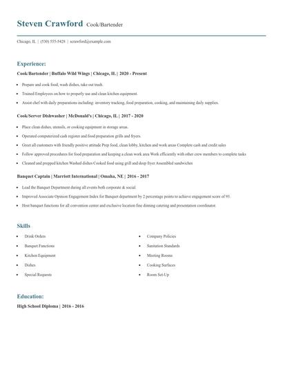 Cook/Bartender Resume