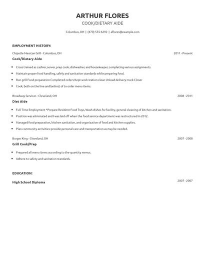 Cook/Dietary Aide Resume