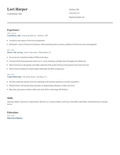 Cook/Dietary Aide Resume