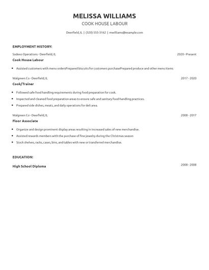 Cook House Labour Resume