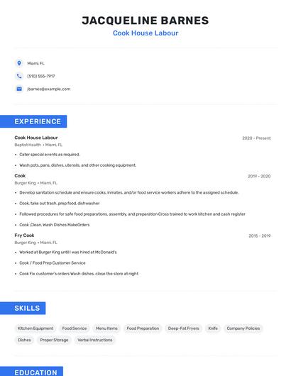 Cook House Labour Resume