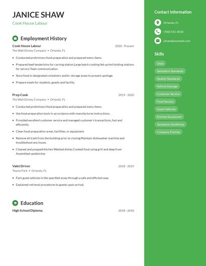 Cook House Labour Resume