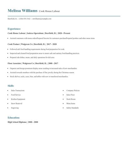 Cook House Labour Resume