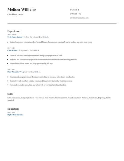Cook House Labour Resume