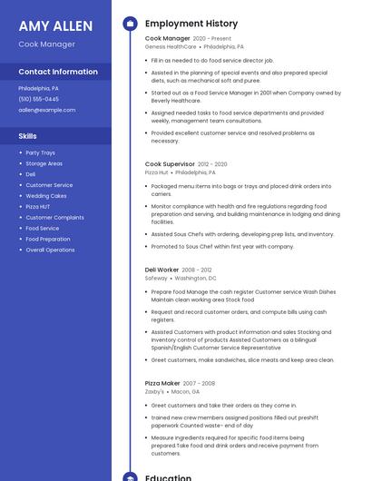 Cook Manager Resume