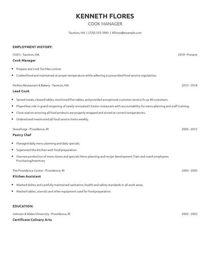 Cook Manager Resume