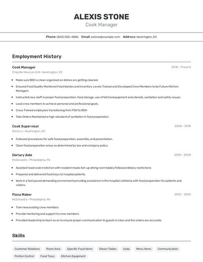 Cook Manager Resume
