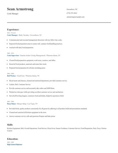 Cook Manager Resume