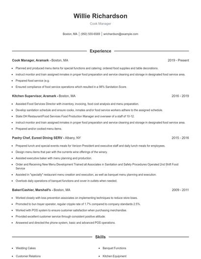 Cook Manager Resume
