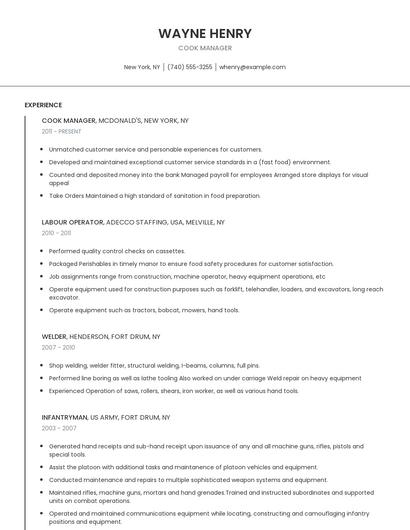 Cook Manager Resume