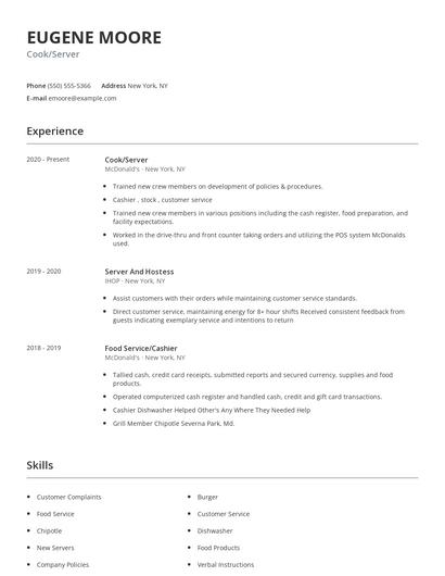 Cook/Server Resume