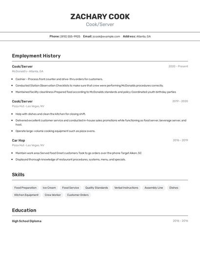 Cook/Server Resume