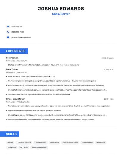Cook/Server Resume