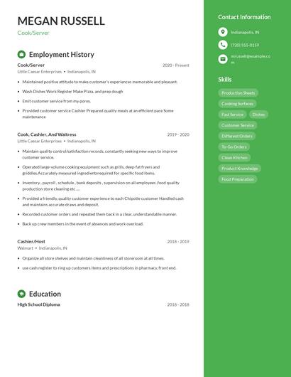 Cook/Server Resume