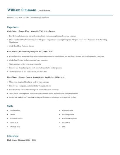 Cook/Server Resume