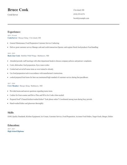 Cook/Server Resume