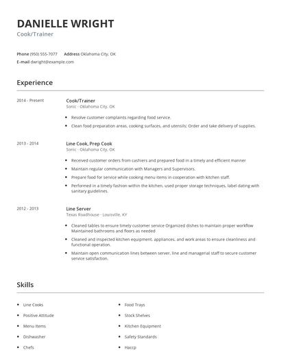 Cook/Trainer Resume